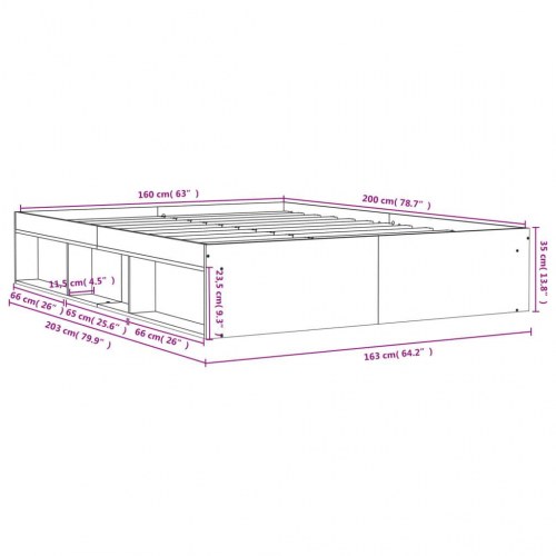 Sengeramme 160x200 cm - grå sonoma-eg med opbevaring