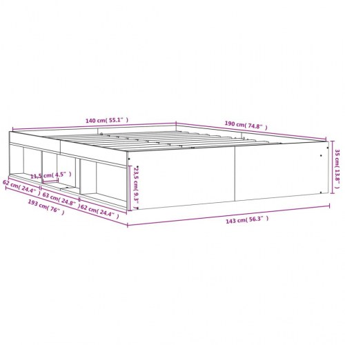 Sengeramme 140 x 190 cm - hvid træ med opbevaring
