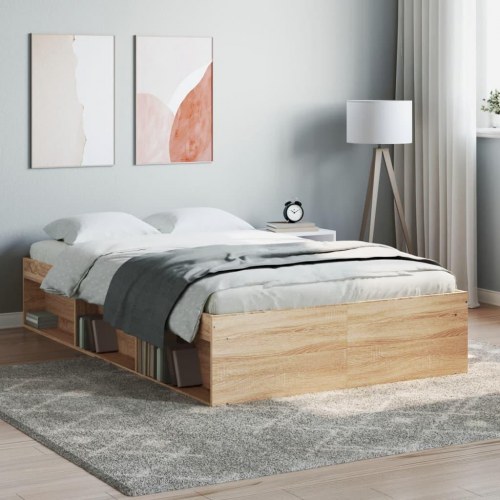 Sengeramme 120x200 cm - sonoma-eg med opbevaring