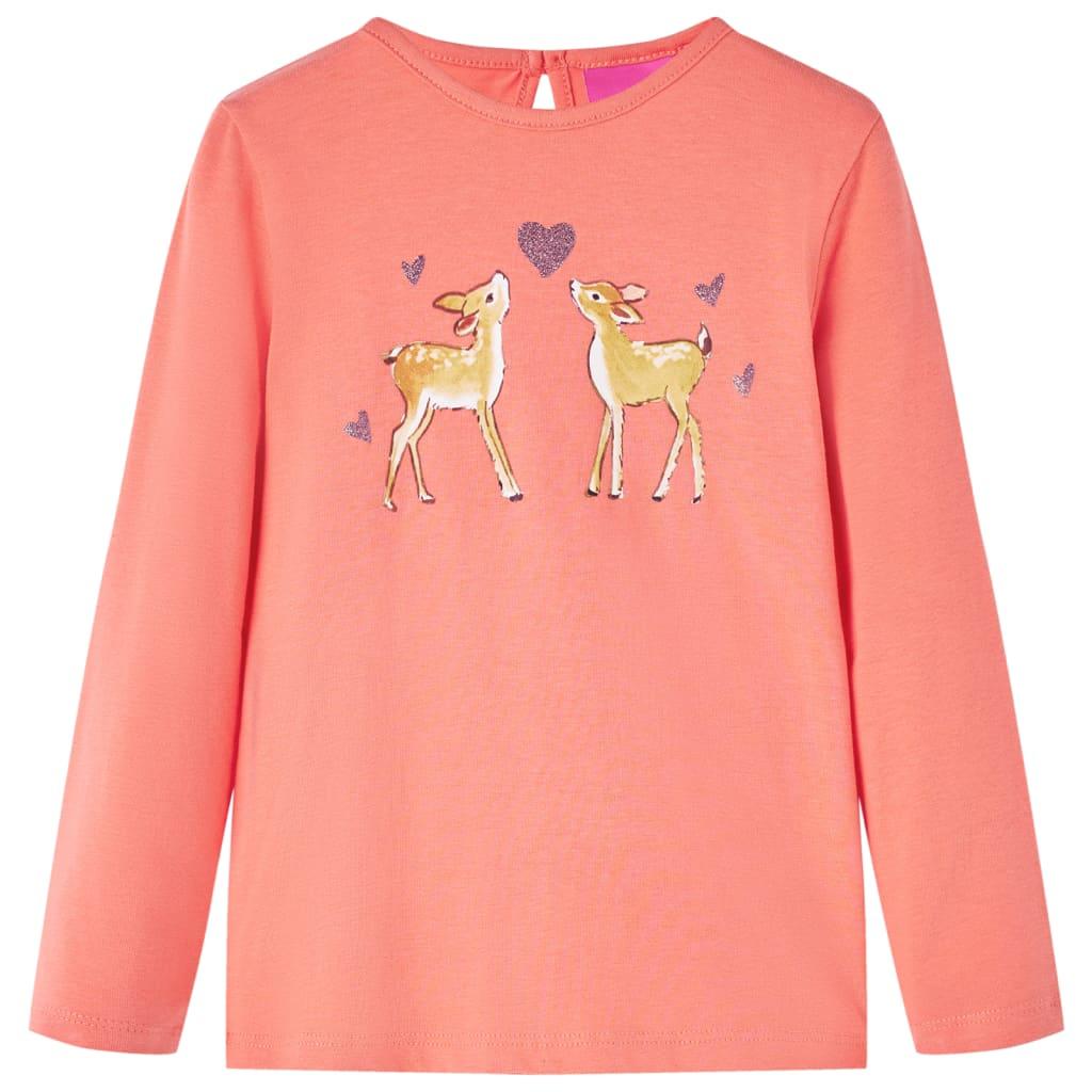 Langærmet T-shirt til børn str. 140 koralfarvet