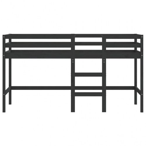 Højseng med stige 80x200 cm massivt fyrretræ sort