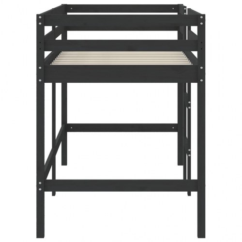 Højseng med stige 80x200 cm massivt fyrretræ sort