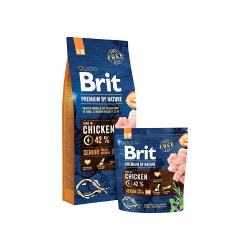 Brit Premium by Nature Senior S+M hundefoder - Kylling, æble & majs 15 kg