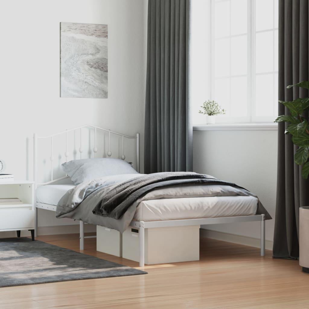 Sengeramme Med Sengegavl Metal - Hvid / med hovedgærde / 100 x 190 cm