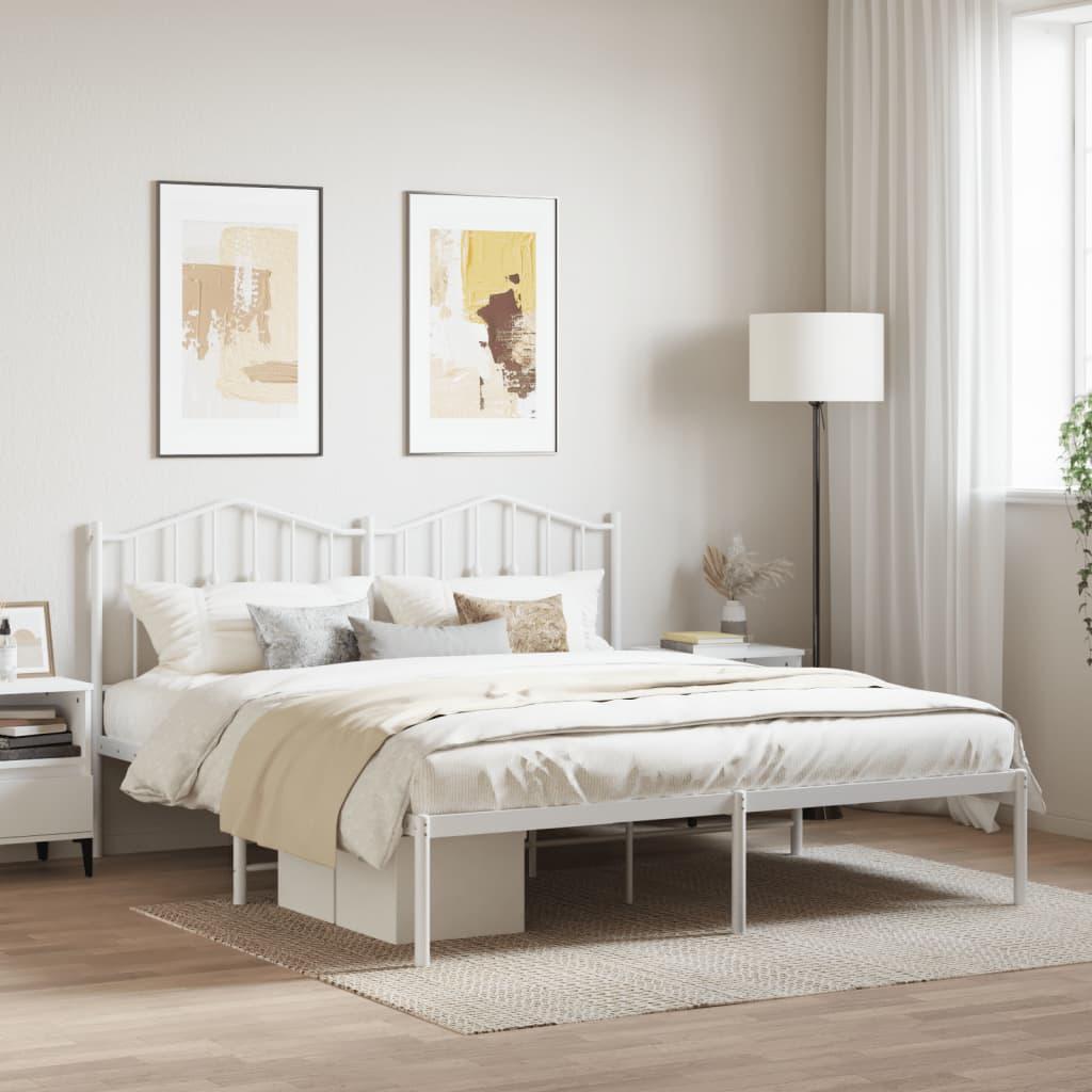Sengeramme Med Sengegavl Metal - Hvid / med hovedgærde / 183 x 213 cm