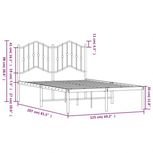 Sengeramme med sengegavl 120x200 cm - metal, hvid