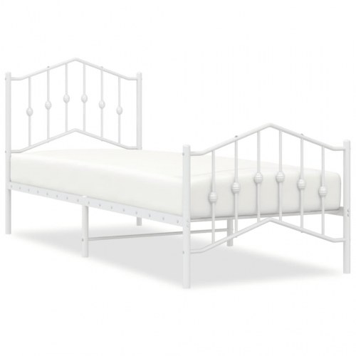 Sengeramme med sengegavl og fodgærde 90x190 cm metal hvid
