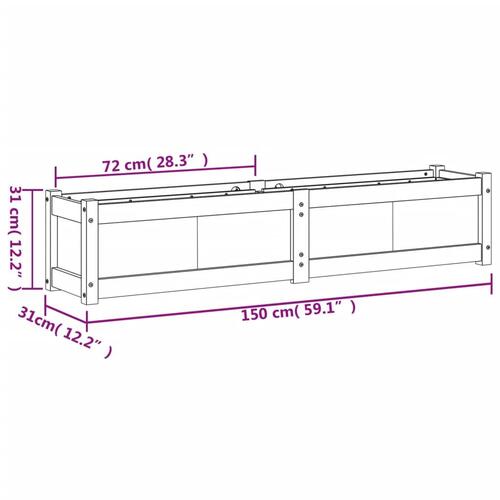 Plantekasse 150x31x31 cm massivt fyrretræ hvid