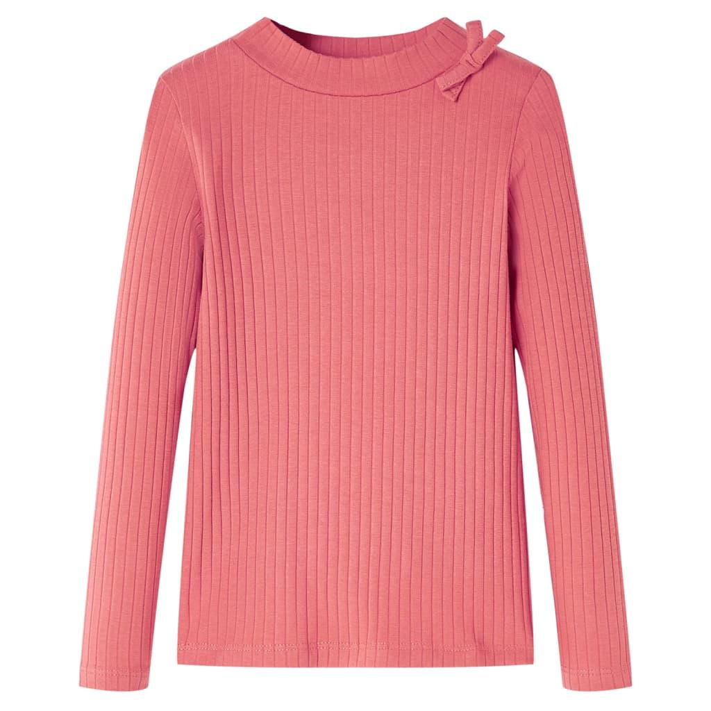 Langærmet T-shirt til børn str. 104 - gammelrosa med sløjfe