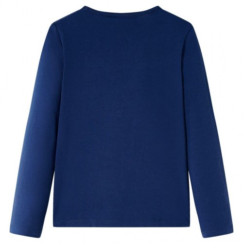 Langærmet T-shirt til børn - marineblå, str. 92 med pailletmotiv