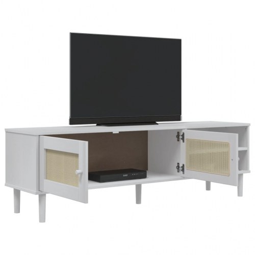 Tv-bord SENJA 158x40x49 cm rattan-look massivt fyrretræ hvid
