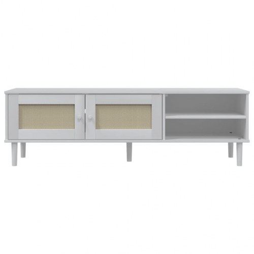 Tv-bord SENJA 158x40x49 cm rattan-look massivt fyrretræ hvid