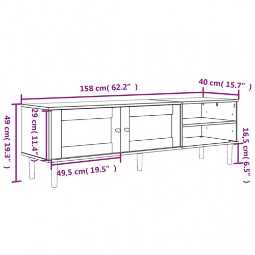 Tv-bord SENJA 158x40x49 cm rattan-look massivt fyrretræ hvid