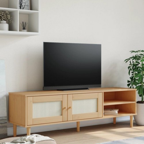 Tv-bord SENJA 158x40x49 cm rattan-look massivt fyrretræ brun