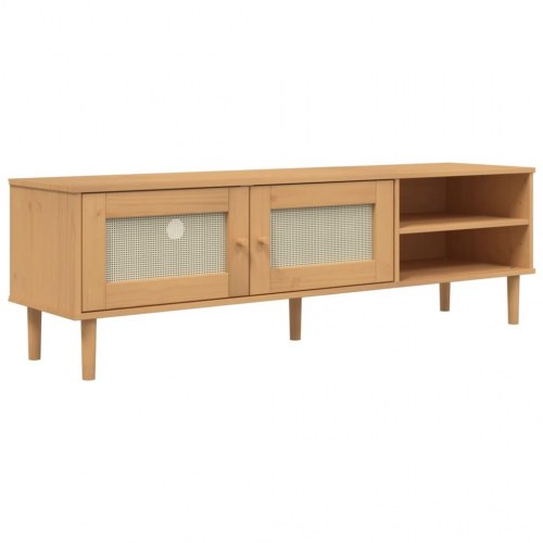 Tv-bord SENJA 158x40x49 cm rattan-look massivt fyrretræ brun