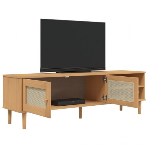 Tv-bord SENJA 158x40x49 cm rattan-look massivt fyrretræ brun