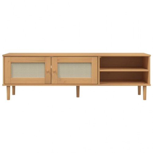 Tv-bord SENJA 158x40x49 cm rattan-look massivt fyrretræ brun