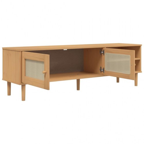 Tv-bord SENJA 158x40x49 cm rattan-look massivt fyrretræ brun