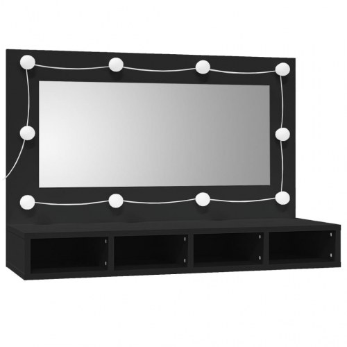 Spejlskab med LED-lys - 90 × 31,5 × 62 cm, sort