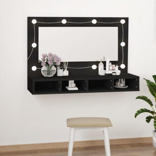 Spejlskab med LED-lys - 90 × 31,5 × 62 cm, sort