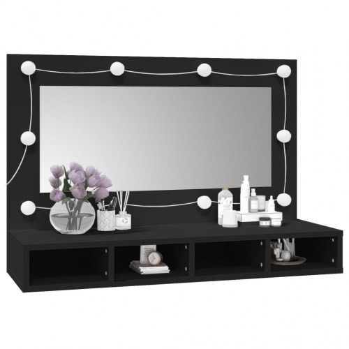 Spejlskab med LED-lys - 90 × 31,5 × 62 cm, sort