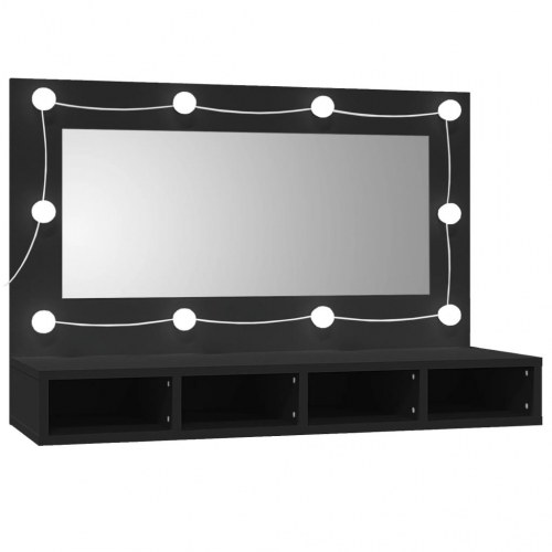 Spejlskab med LED-lys - 90 × 31,5 × 62 cm, sort