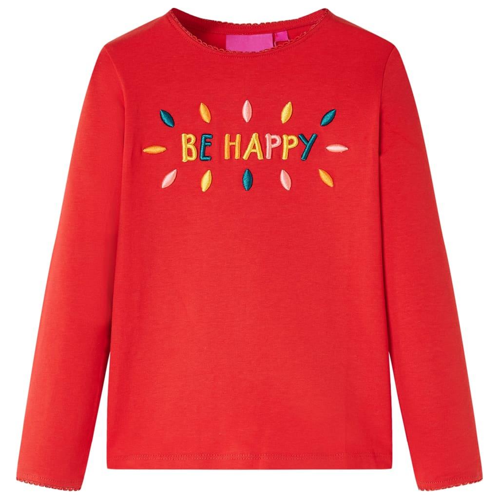 Langærmet T-shirt til børn - rød str. 128 med broderi