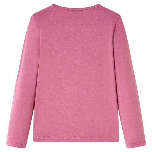 Langærmet T-shirt til børn - str. 128, pink med paillet-hjort