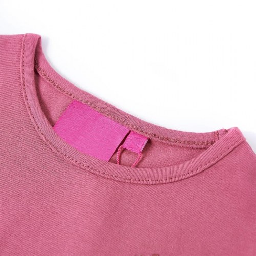 Langærmet T-shirt til børn - str. 128, pink med paillet-hjort