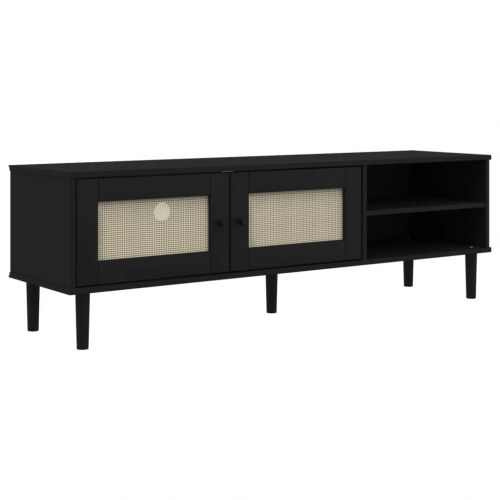 TV-bord SENJA i sort med rattan-look - 158 x 40 x 49 cm