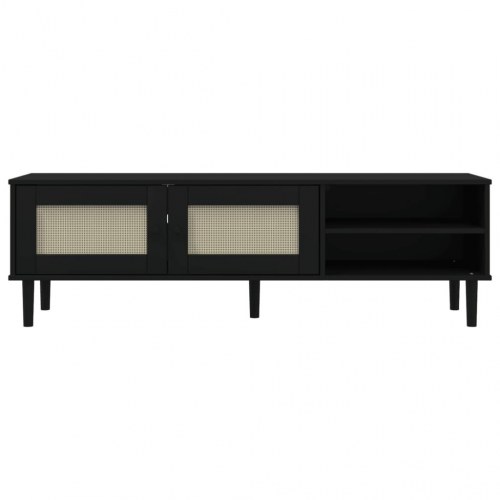 TV-bord SENJA i sort med rattan-look - 158 x 40 x 49 cm