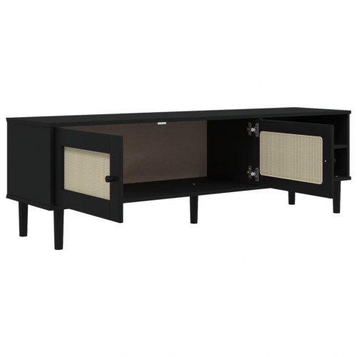 TV-bord SENJA i sort med rattan-look - 158 x 40 x 49 cm