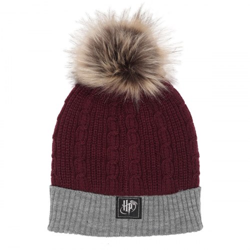 Harry Potter Gryffindor hue med pelskvast - bourgogne (100 % akryl, onesize)