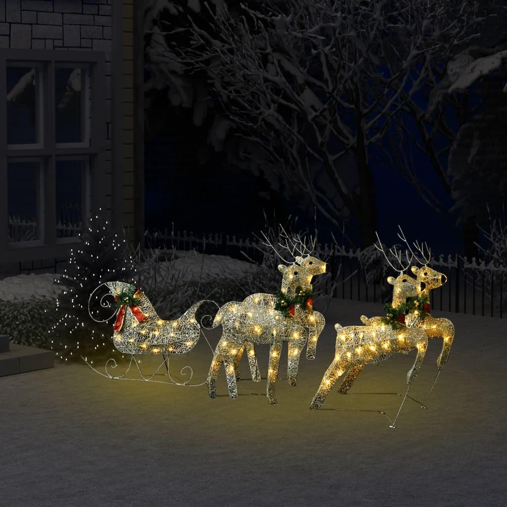 Rensdyr & kane udendørs juledekoration 100 LED'er guldfarvet