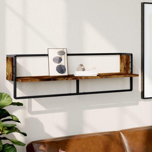 Væghylde med stang 100x25x30 cm røget egetræsfarve
