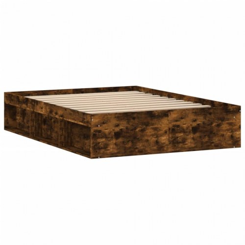 Sengeramme 135x190 cm - røget egetræsfarve med opbevaring