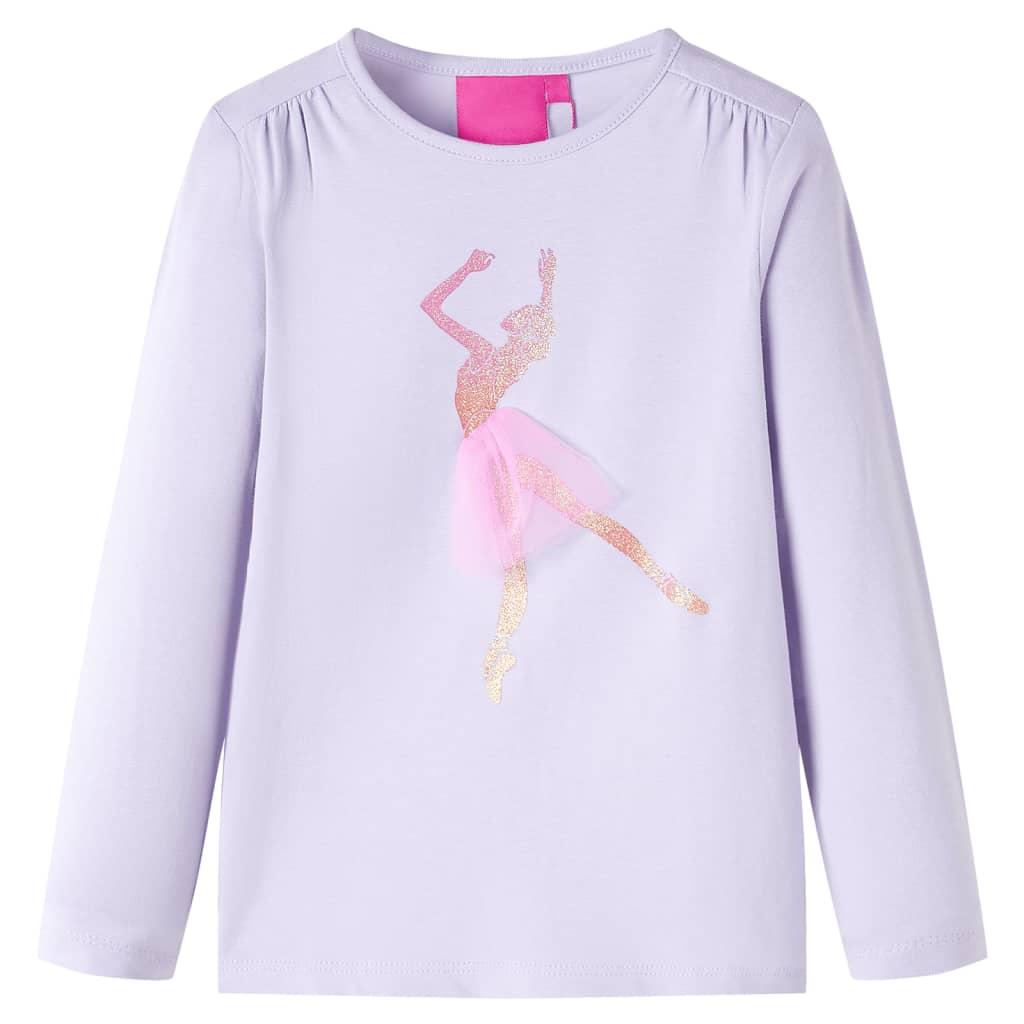 Langærmet T-shirt til børn str. 140 - lyslilla med ballerina