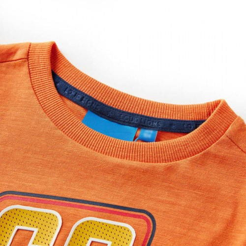 Langærmet T-shirt til børn str. 92 med racerbiler - mørk orange