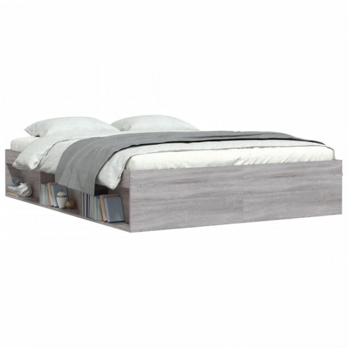 Sengeramme 150x200 cm - grå sonoma-eg med opbevaring