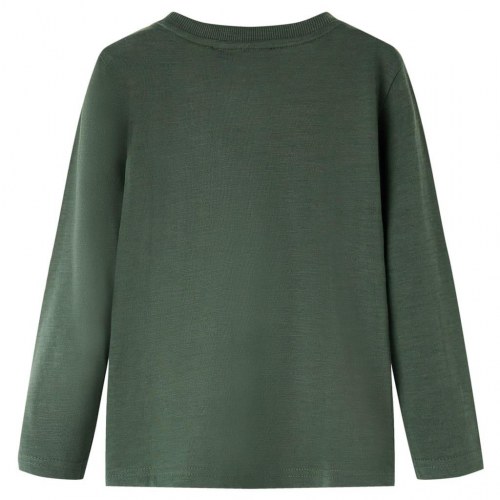Langærmet T-shirt til børn - mørkegrøn, str. 128, 100 % bomuld