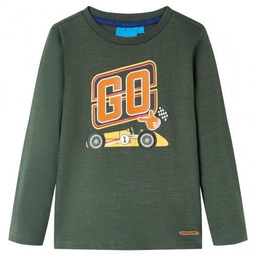 Langærmet T-shirt til børn med racerbil str. 104 - mørkegrøn