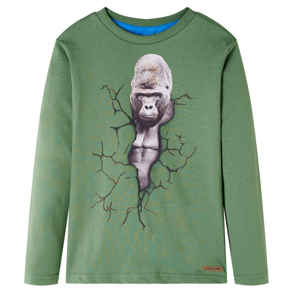 Langærmet T-shirt til børn str. 92 lys kakifarve