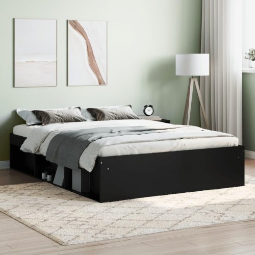 Sengeramme 135x190 cm - sort dobbeltseng med opbevaring