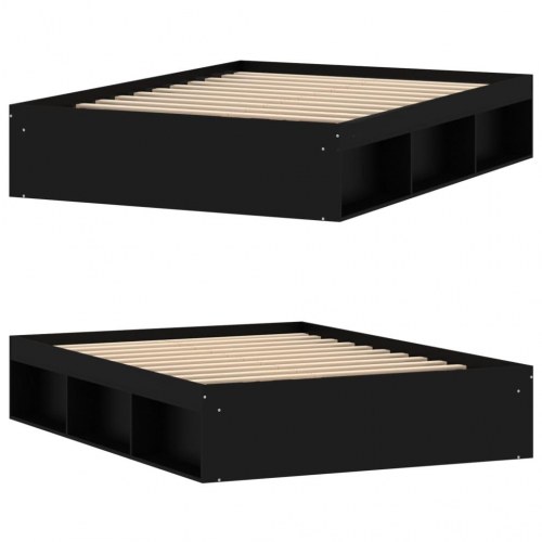 Sengeramme 135x190 cm - sort dobbeltseng med opbevaring