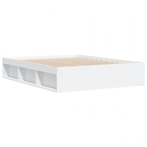 Sengeramme 150 x 200 cm - hvid træ med opbevaring