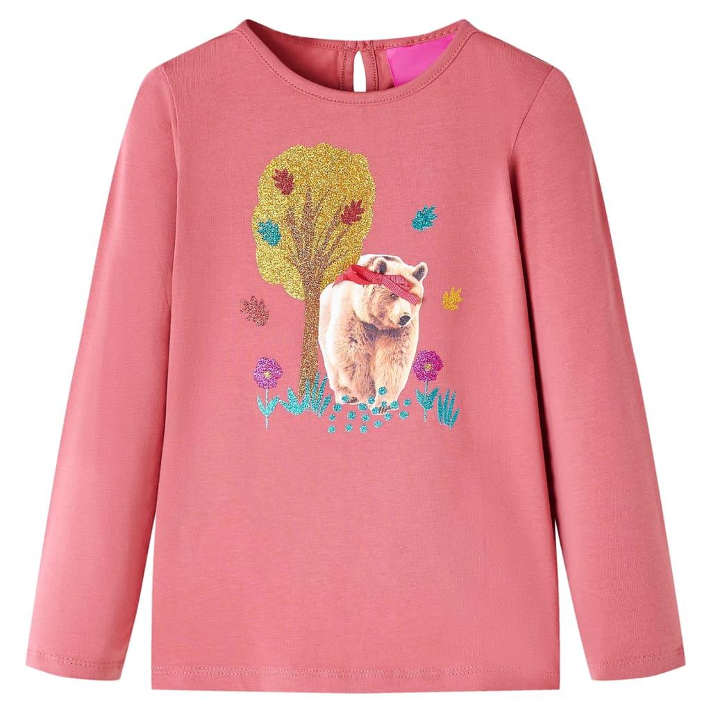 Langærmet T-shirt til børn - gammelrosa, str. 128