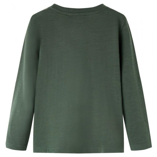 Langærmet T-shirt til børn - mørkegrøn, str. 116 cm, 100 % bomuld