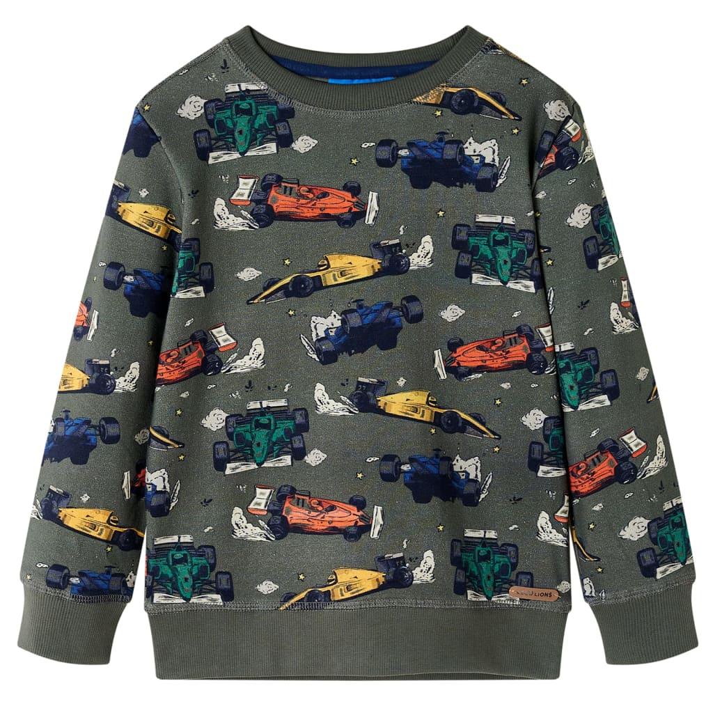 Sweatshirt til børn str. 116 - kakifarvet med racerbiler