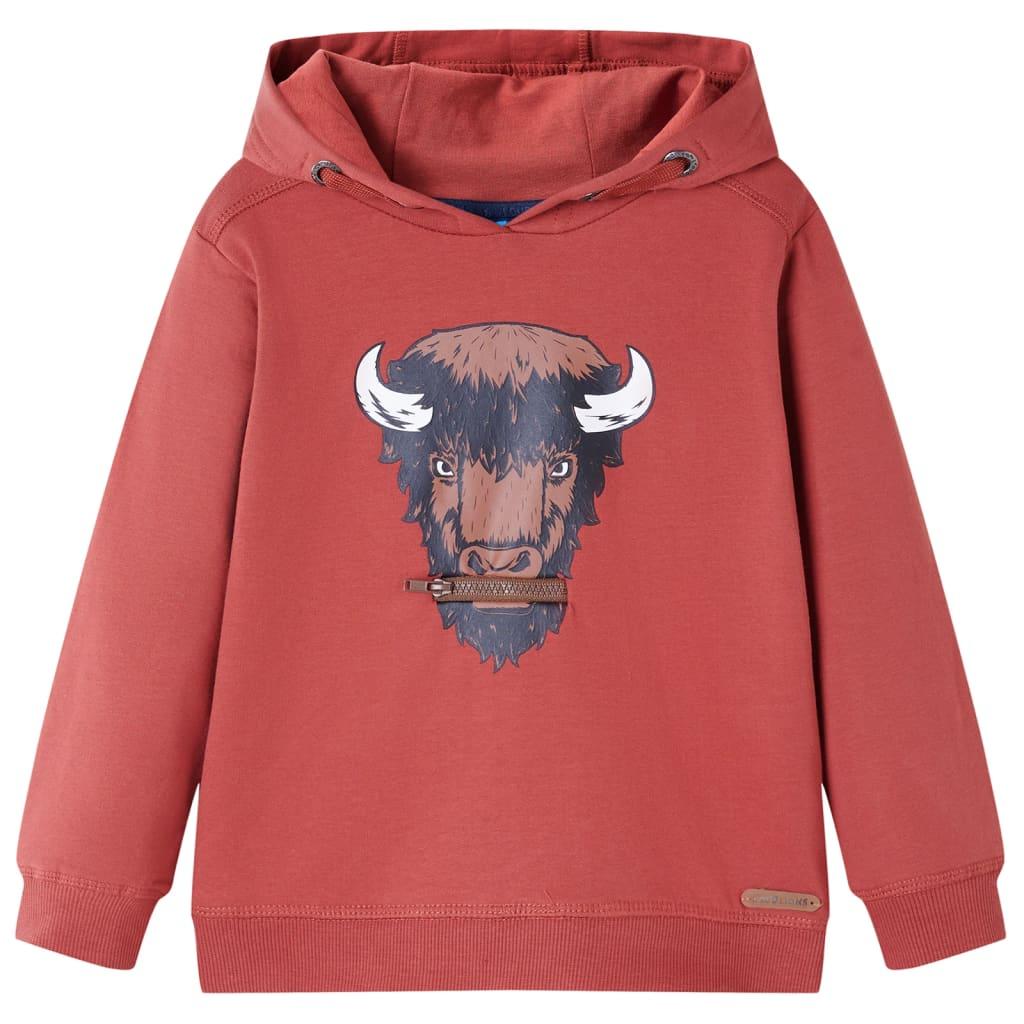 Hættetrøje til børn str. 104 - rød sweatshirt med okseprint