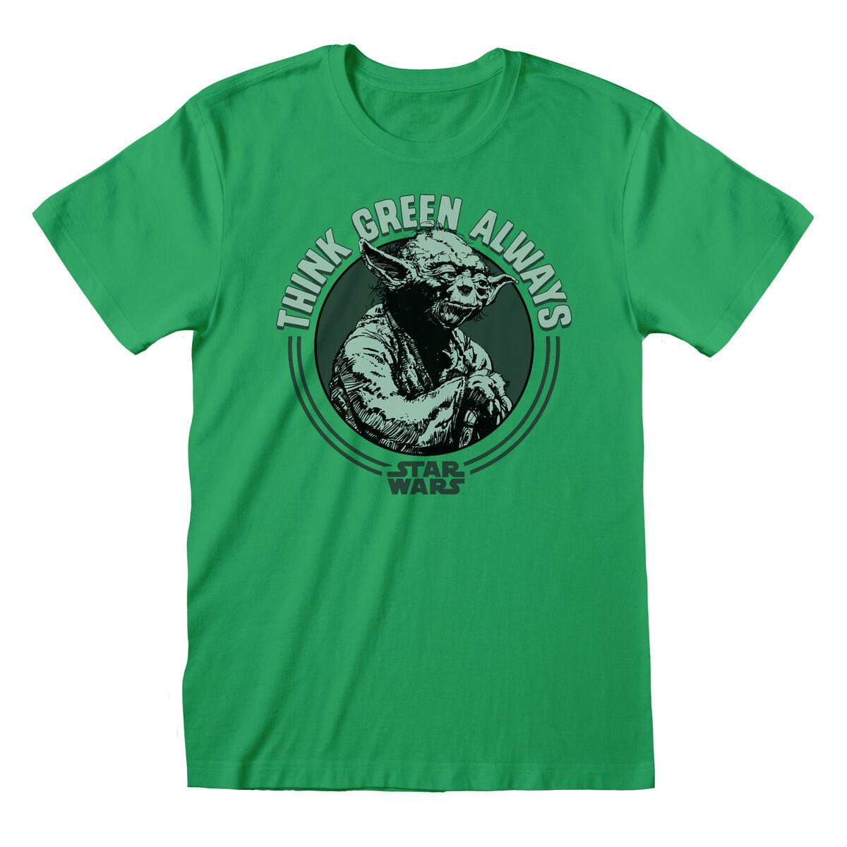 Kortærmet T-shirt Star Wars Yoda Think Green Grøn Unisex M